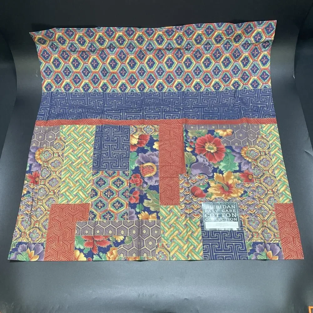 2 Vtg Sheridan Australia Cotton European Sham 26x26 Patchwork Boho Floral NOS